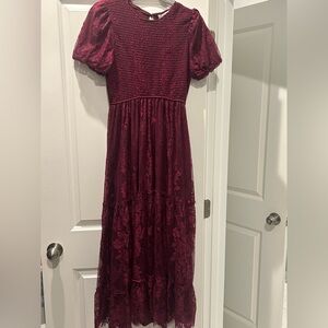 Women’s Size Large Altar’d State Coco & Jamieson Elegant Burgundy Lace Dress EUC